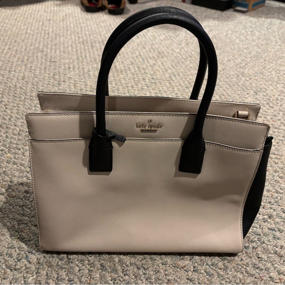 Kate Spade Cream and Black Satchel with Structured Design